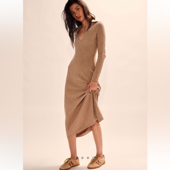Free People Dresses & Skirts - Free People Free-est Audrina Cotton-Linen Sweater Maci Dress Brown Sand